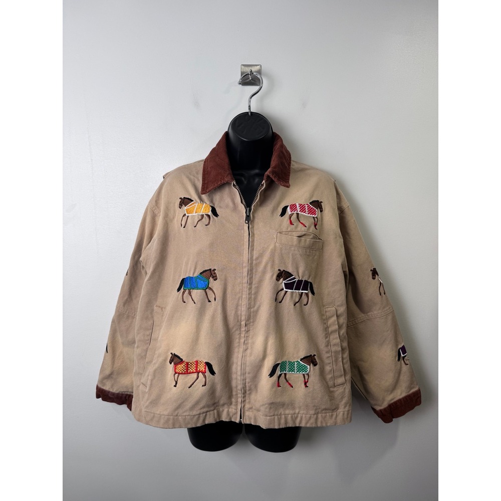 Found Lariat Horse Embroidered Work Jacket Utility Western Women Small